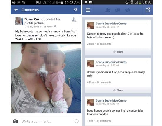 Nasty Facebook Posts Under Name Donna Crump Still