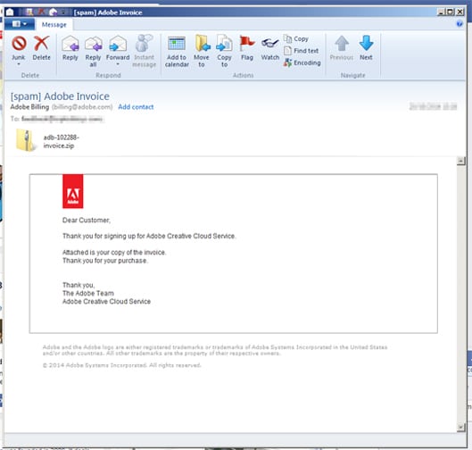 Adobe Billing Invoice email scam - Adobe email