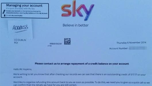 Sky credit repayment letter warnings