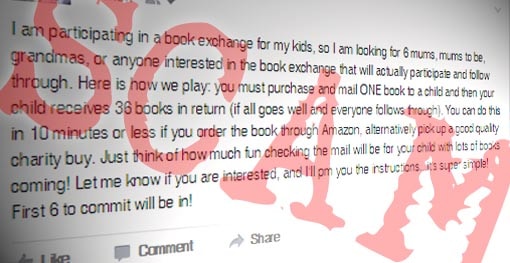 Receive 36 books by recuiting 6 people on Facebook? It’s a pyramid scheme
