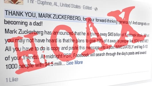 Is Mark Zuckerberg giving $4.5 million for copying a message?