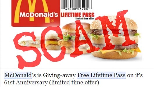Is McDonald’s giving free lifetime passes for 61st anniversary? SCAM