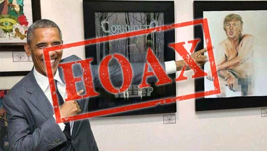 Is that really Obama pointing at a naked portrait of Trump?