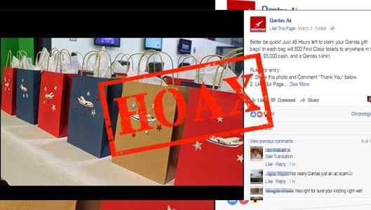 Qantas Air Gift Bag with 800 first class tickets? SCAM