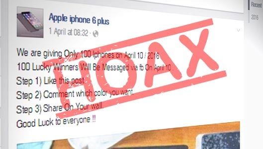 iPhone 6 Plus giveaway spam posts spread on Facebook