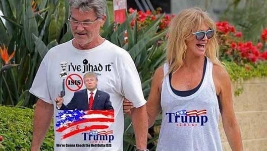Goldie Hawn and Kurt Russell wearing Trump t-shirts?