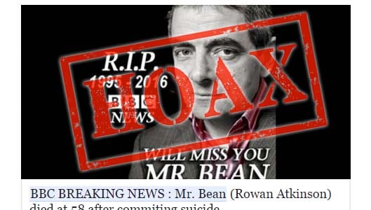 Beware of RIP Mr Bean scam links spreading