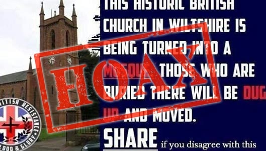 Historic church in Wiltshire turned into a mosque? HOAX