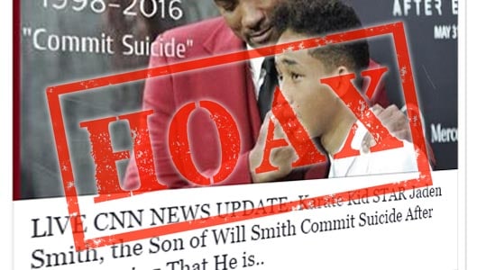 Jaden Smith committed suicide scam links spread on Facebook