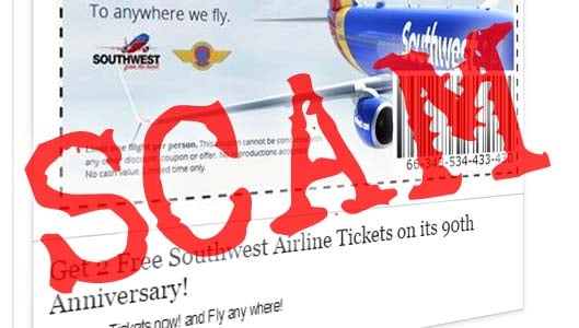 SCAM – Free Southwest Airlines tickets for 90th anniversary