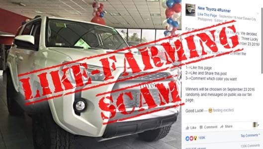 Win a Toyota 4Runner 2016 for sharing a Facebook post? It’s a scam