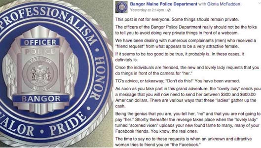 Maine police issue brilliant warning to victims of embarrassing scam