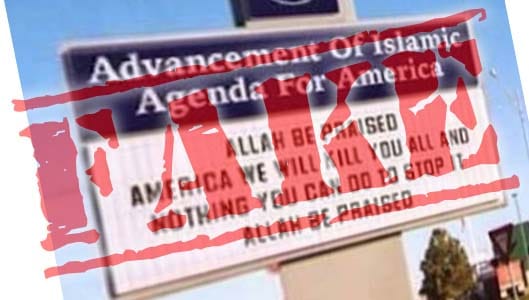 “Advancement of Islamic Agenda for America” signpost is a fake