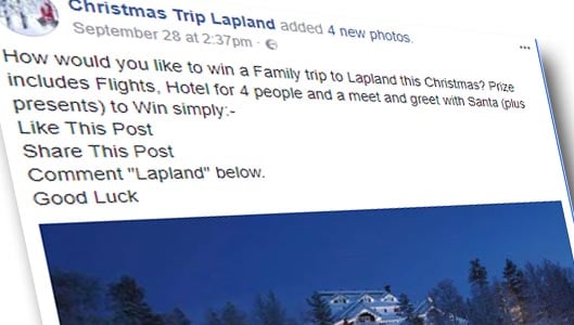 Fake Facebook page claims to offer family trip to Lapland
