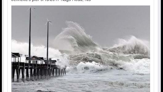 Fake viral photo shows 30 feet waves crashing over Jennette Pier in North Carolina