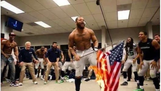 Fake photo spreads of Michael Bennett burning US flag