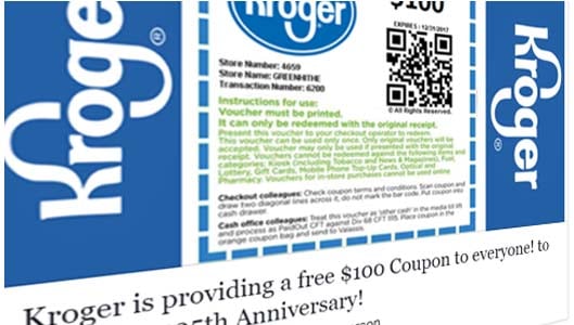 Is Kroger giving away $100 coupons to those who click a Facebook link?