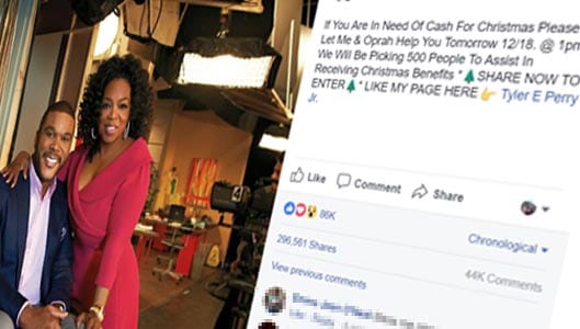 Facebook posts claim Tyler Perry & Oprah Winfrey handing out cash – like farming scam