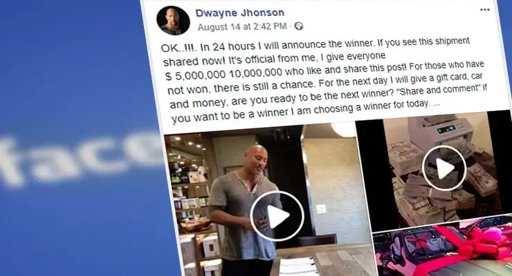 Neither The Rock nor Vin Diesel are giving money to people who share a Facebook post