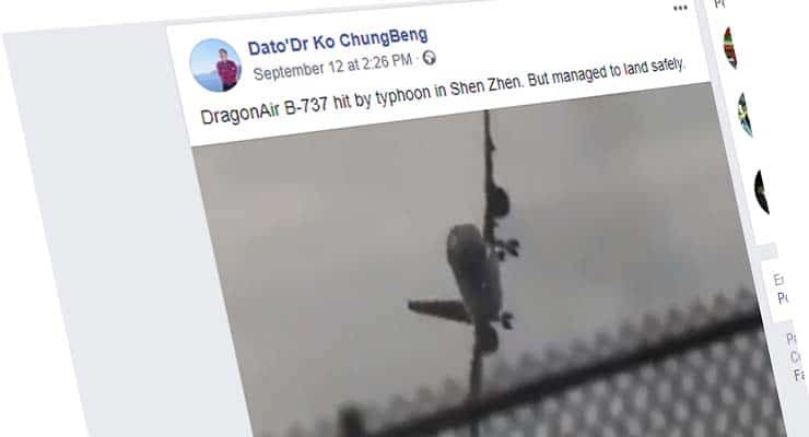 Video of a DragonAir Boeing 737 caught in typhoon is fake