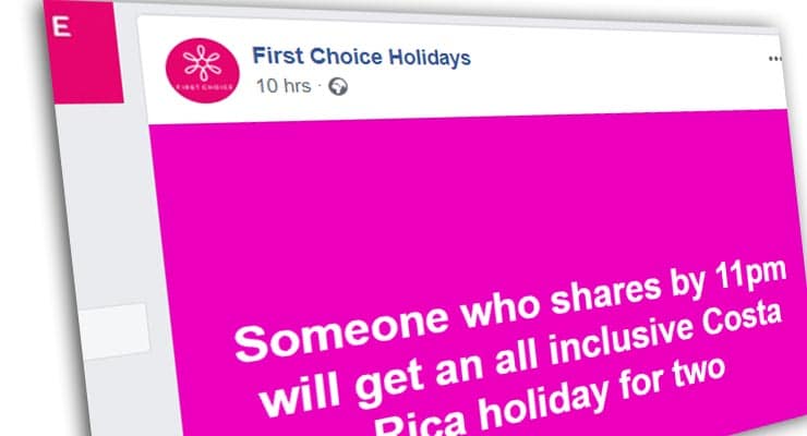 Fake Facebook post claims First Choice offering free holiday to Costa Rica