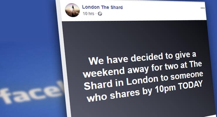 Fake Facebook page offers weekend for two at Shard London