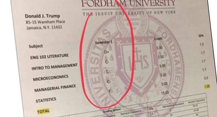 Does post show President Trump’s Fordham University transcript? Fact Check