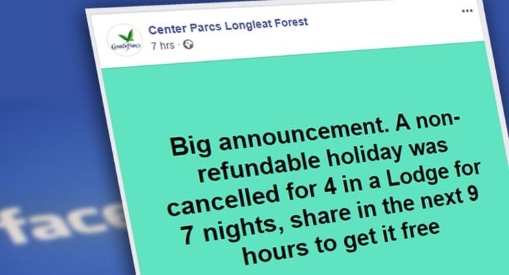 Facebook post offers ‘Center Parcs lodge holiday for 4’ – Fact Check