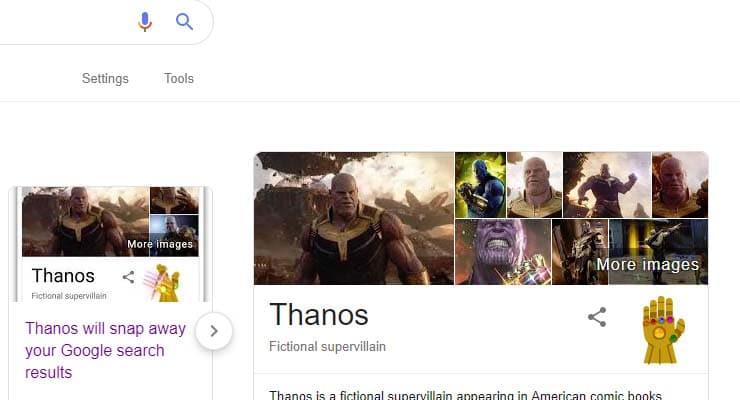 This is what happens when you Google Thanos today…