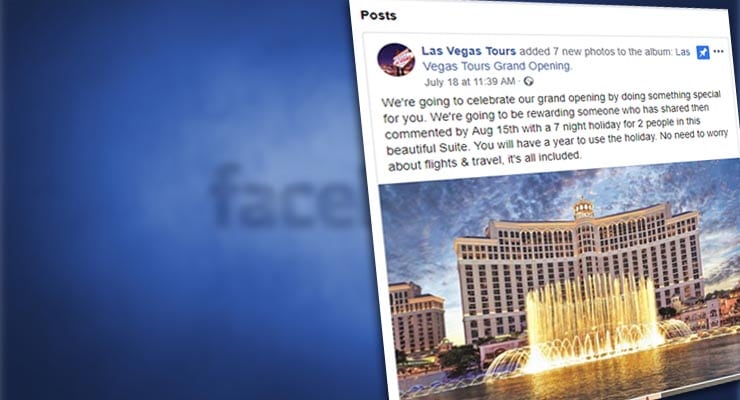 Win 7 night holiday to Las Vegas for sharing a Facebook post? Fact Check