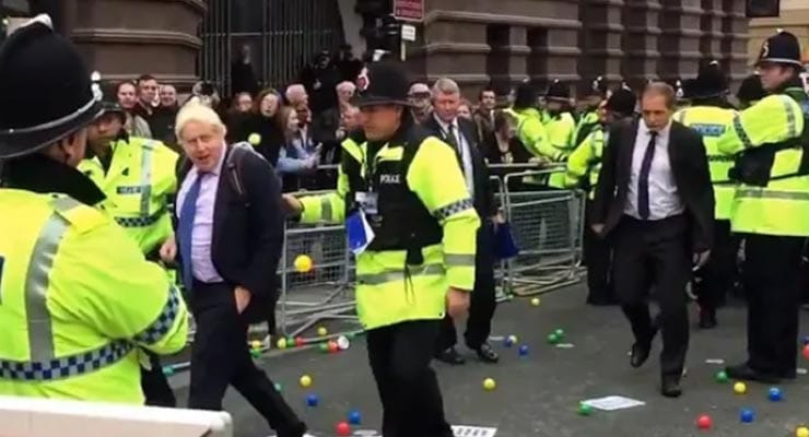 Does footage show Boris Johnson pelted with plastic balls during 2019 conference? Fact Check