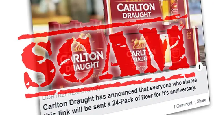 Is Carlton Draught giving away 24-pack beers to users who share a link? Fact Check