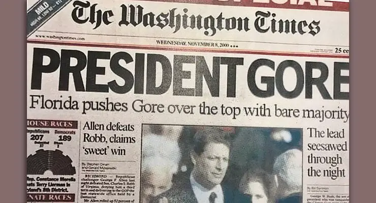 Did Washington Times have “President Gore” headline in 2000? Fact Check